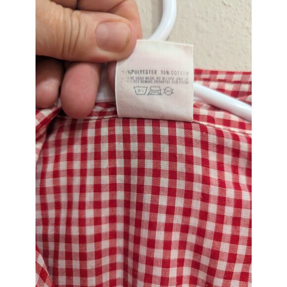 VINTAGE red gingham pearl snap button western style cotton long sleeve shirt, 16 - Picture 3 of 10